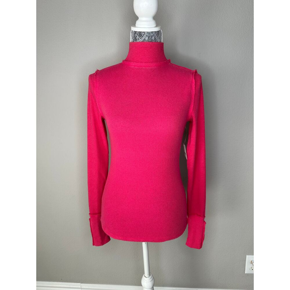 FREE PEOPLE Rivet Studded Cuff Mock Neck Thermal Long Sleeve Shirt Top XS - Picture 5 of 10